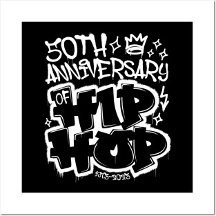 50 Years Hip Hop Vinyl Retro Graffiti 50th Anniversary Black White Posters and Art